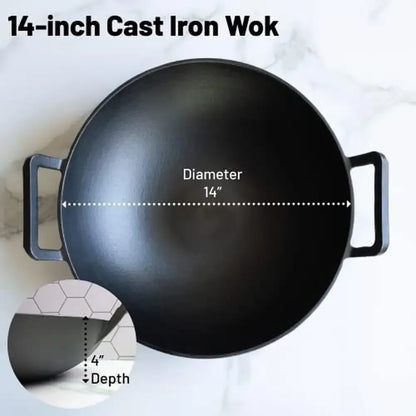 Cast Iron 14" Wok Flat Bottom Pre-seasoned