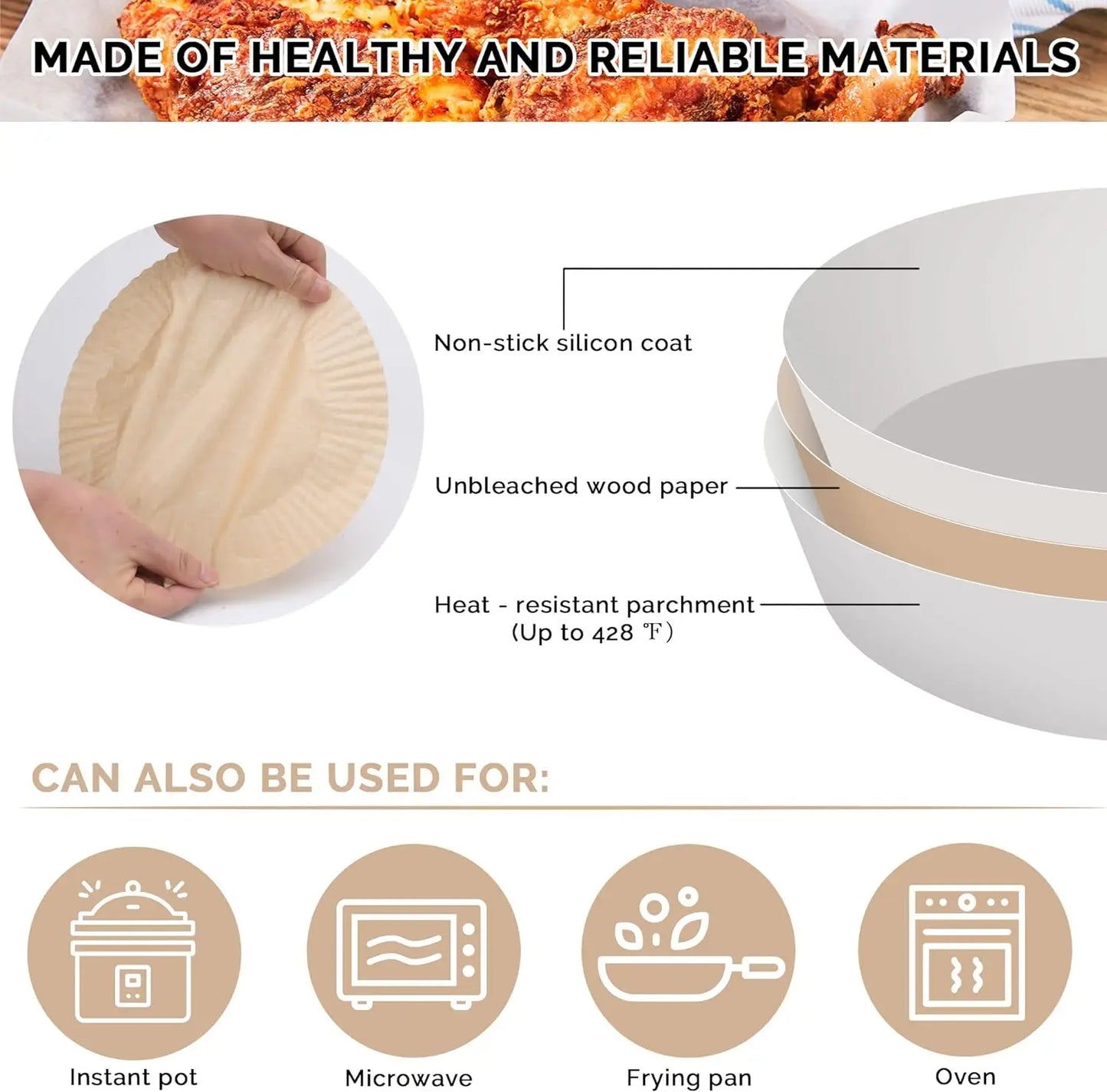 50PCS Air Fryer Paper Liner Round 7.8in