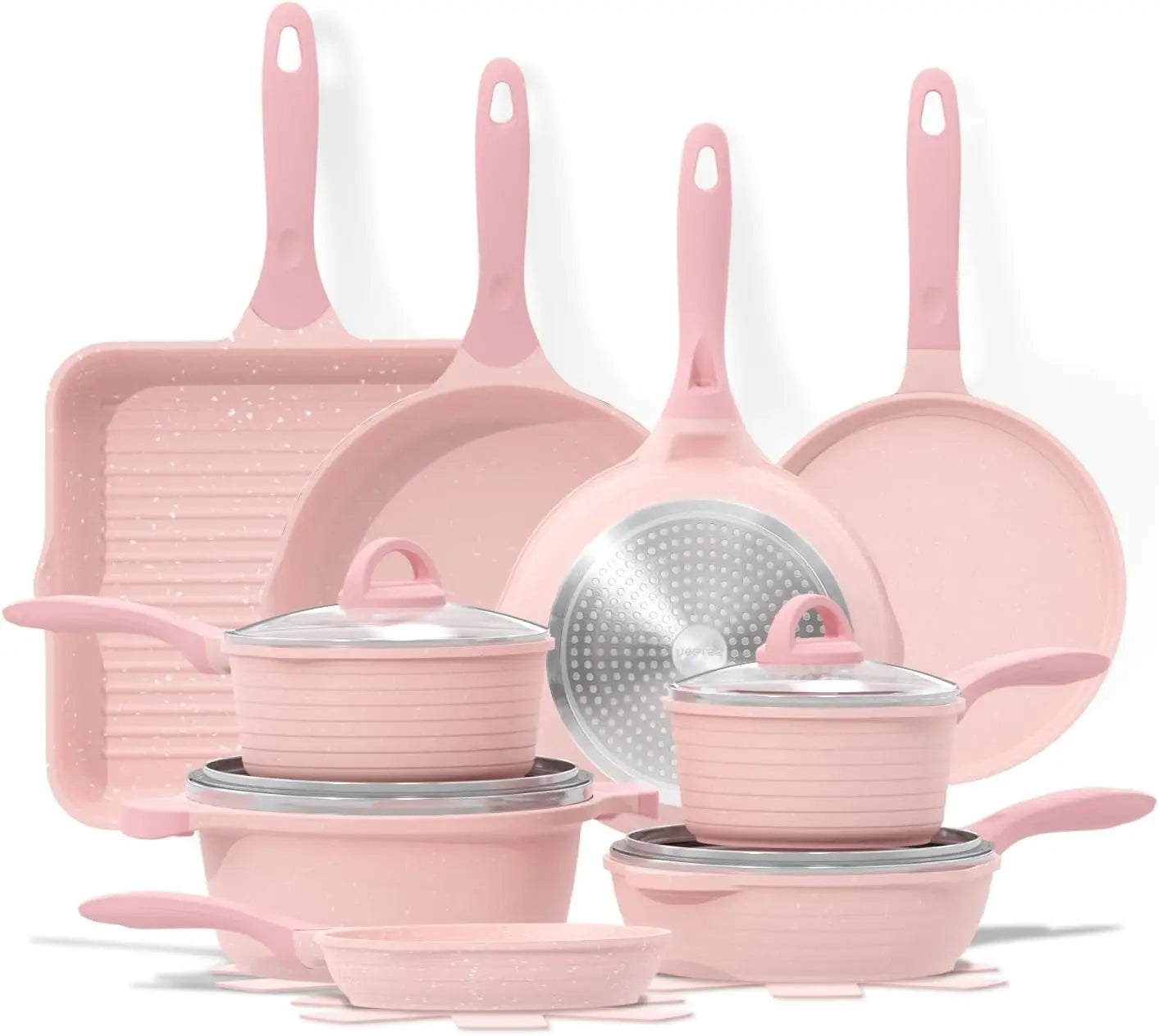 Pink Pots and Pans Set Nonstick 23pcs