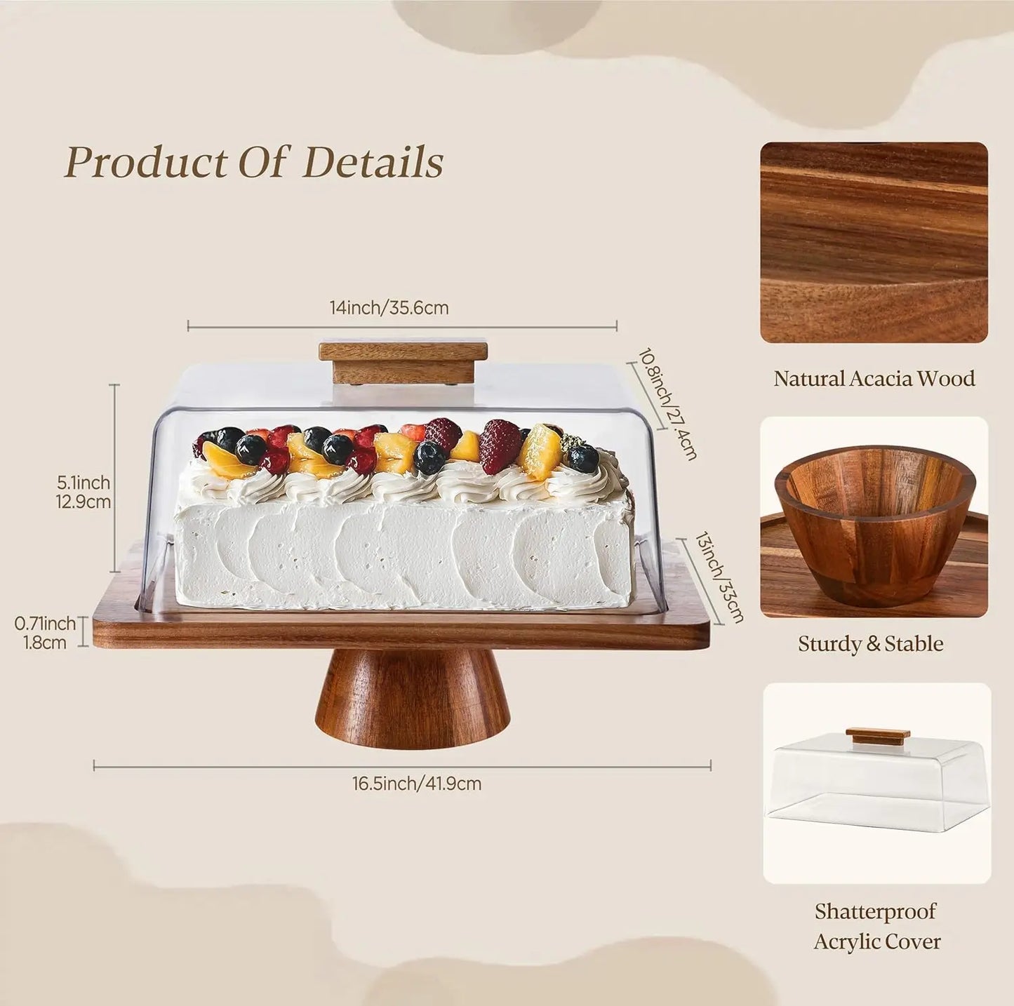 Rectangular Acacia Wood Cake Display, Charcuterie