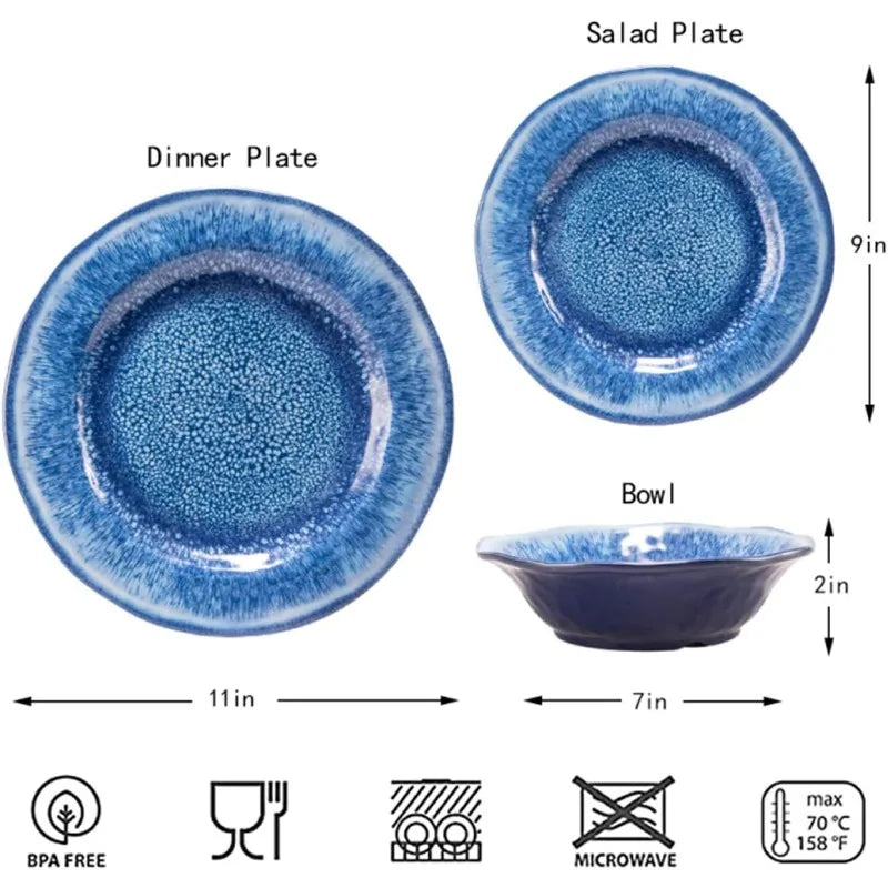 12 Pcs Blue Melamine Dinnerware Set