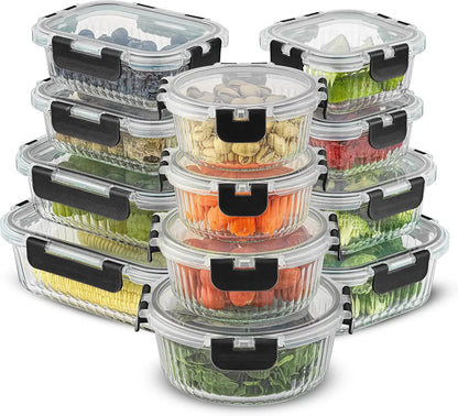 24pc Glass Storage Containers with Lids, 5 colors