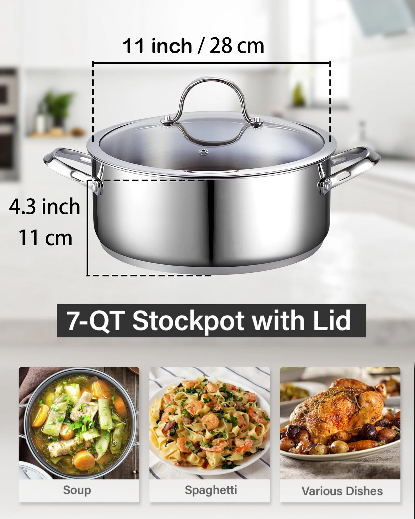 7-Quart Stainless Steel Stock Pot, Glass Lid