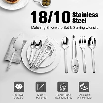 Silverware Sets with Serving Utensils, 65 Piece