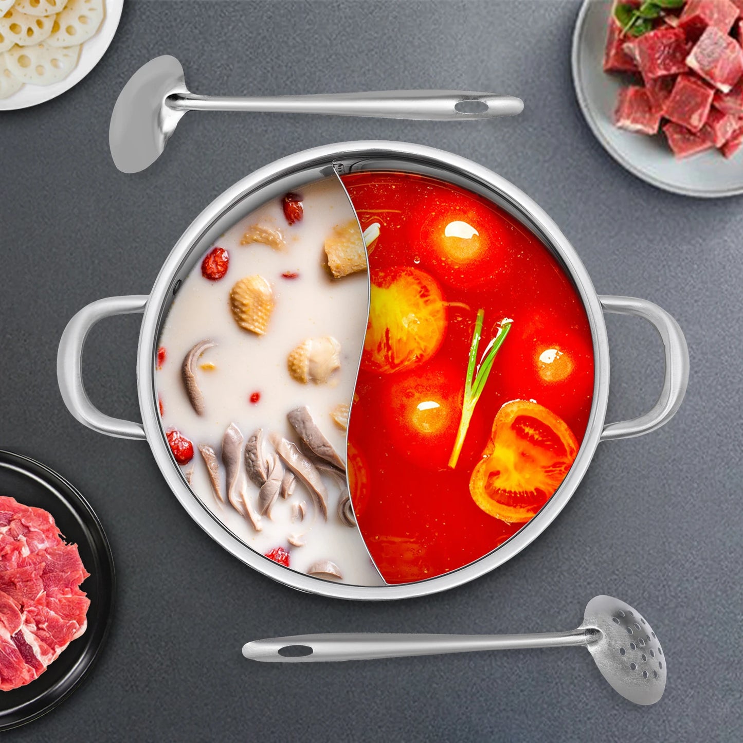 Hot Pot, Divider, Glass Lid, 2 sizes