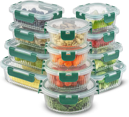 24pc Glass Storage Containers with Lids, 5 colors