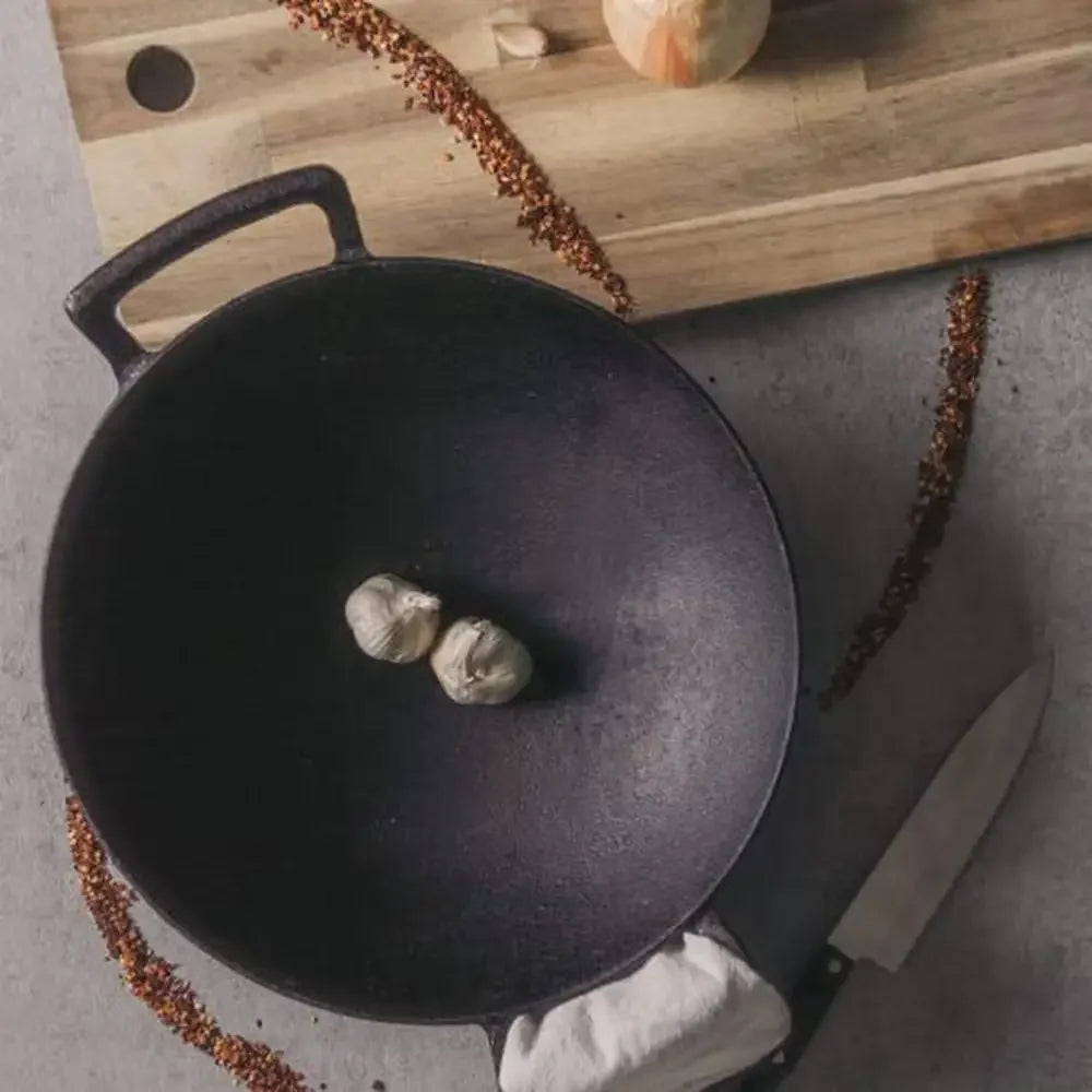 Cast Iron 14" Wok Flat Bottom Pre-seasoned