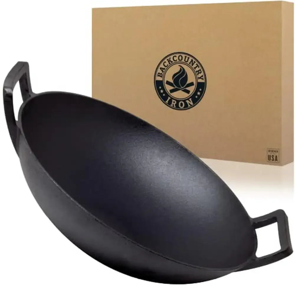 Cast Iron 14" Wok Flat Bottom Pre-seasoned