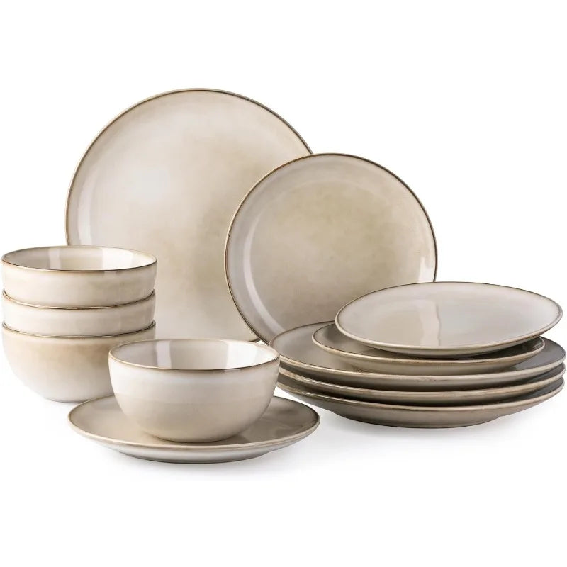 Ceramic Dinnerware Sets for 4, 12 Pieces, 7 colors