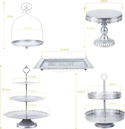 5Pcs Silver Cake Stand Set