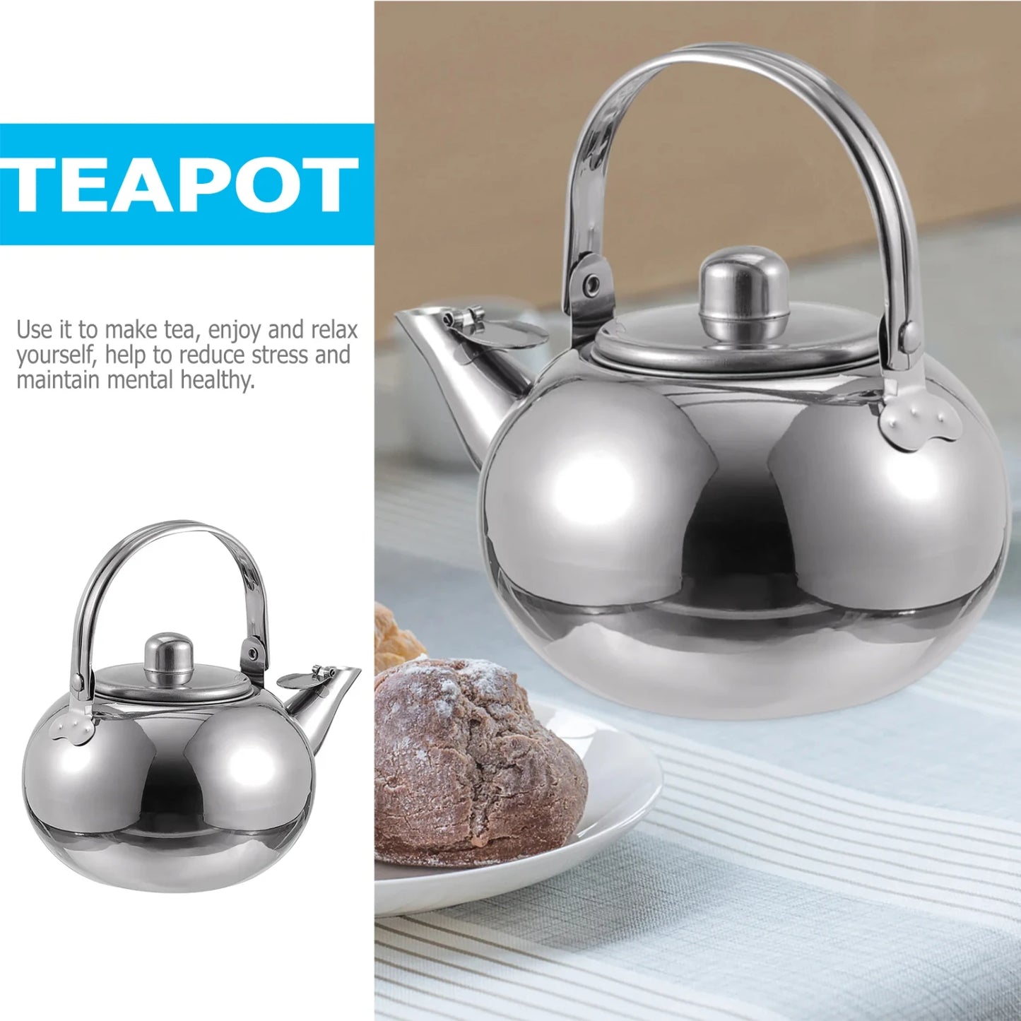 Large Capacity Teapot with Filter, Gold or Silver