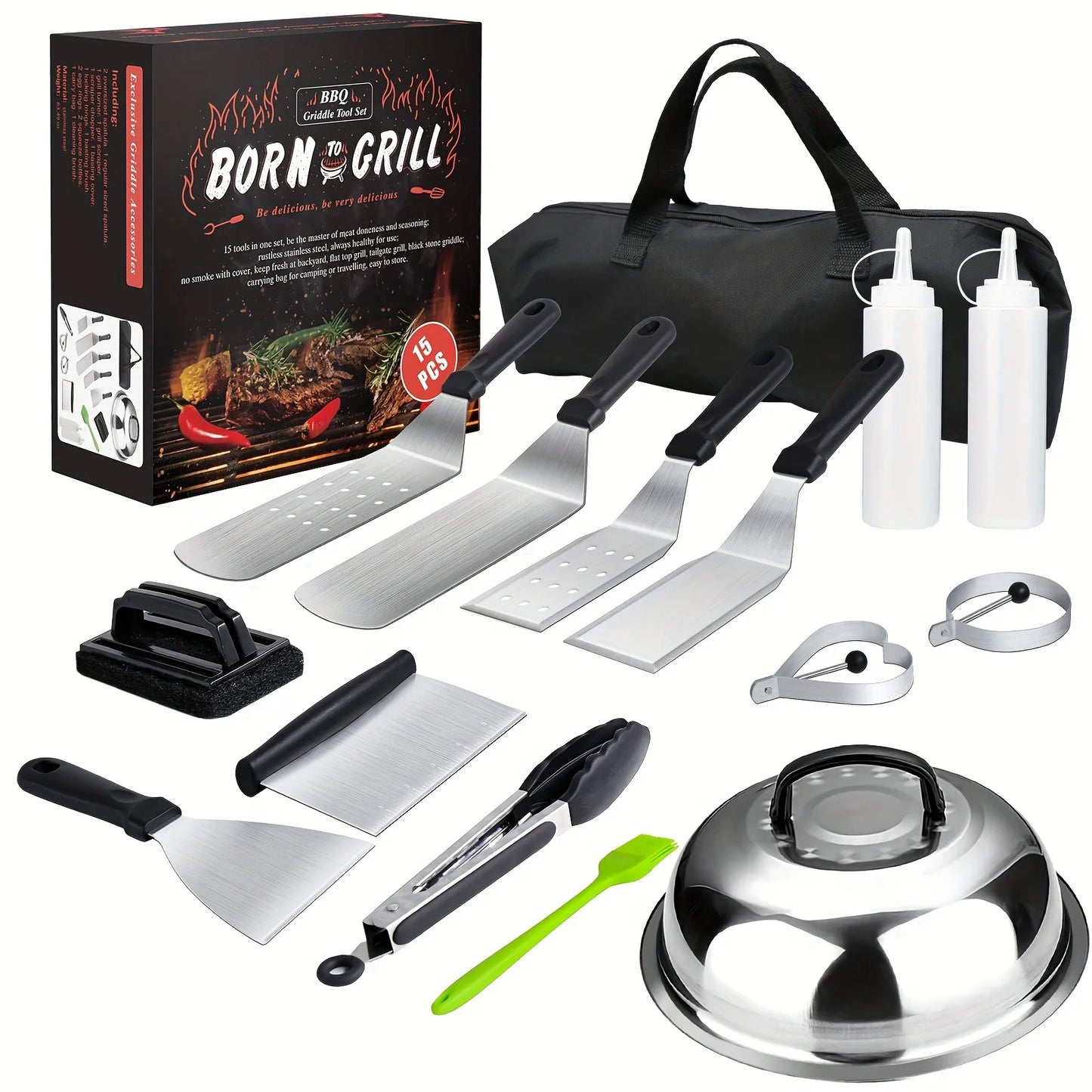 15-Piece Flat Top Grill Tool Set