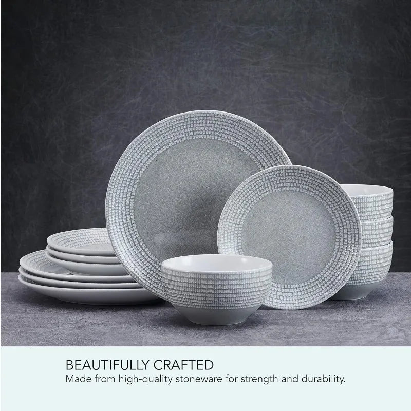 12 Piece Dinnerware Set, Service for 4, Gray