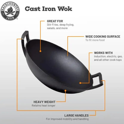 Cast Iron 14" Wok Flat Bottom Pre-seasoned