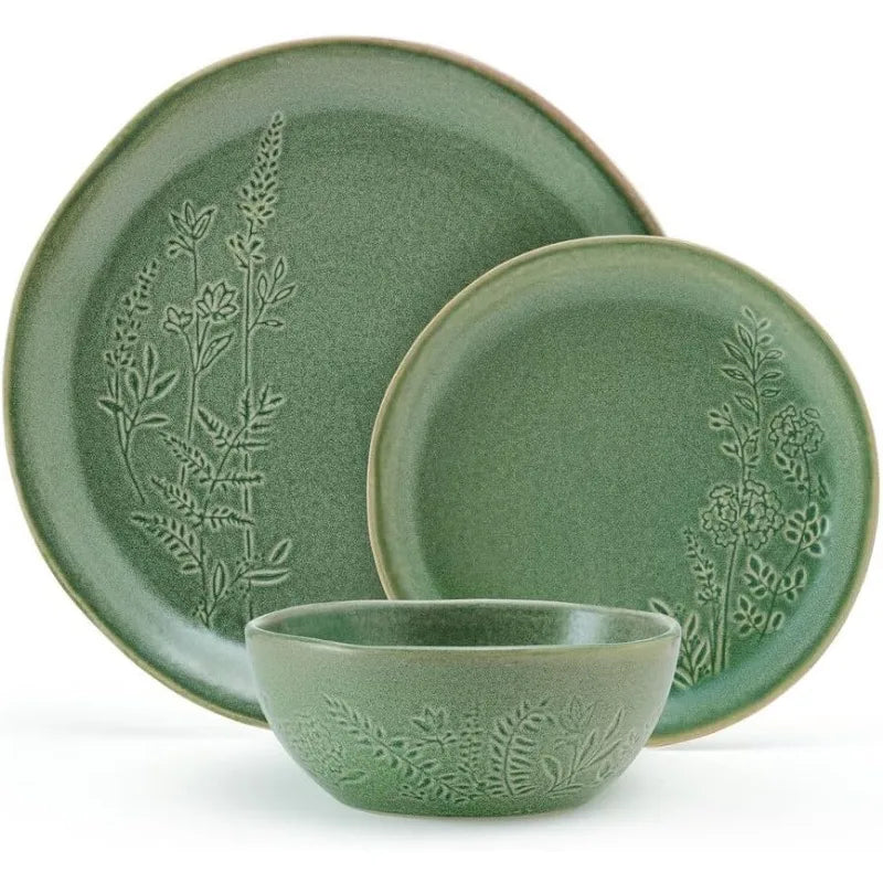 12 Piece Dinnerware Set, Service for 4, Green