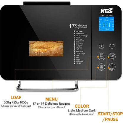 Bread Machine, 2LB 17-in-1 Programmable,  with Dispenser