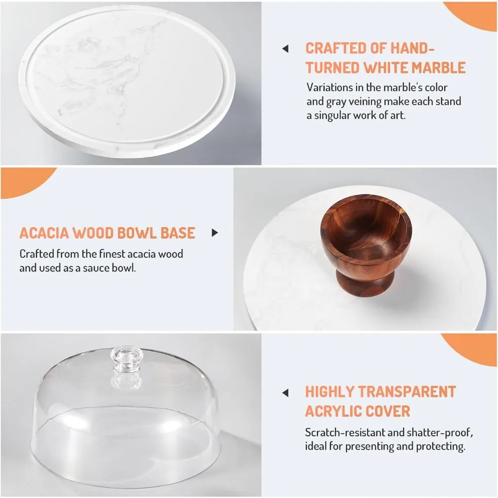 Marble with Dome，2-In-1 Cake Holder & Charcuterie Board